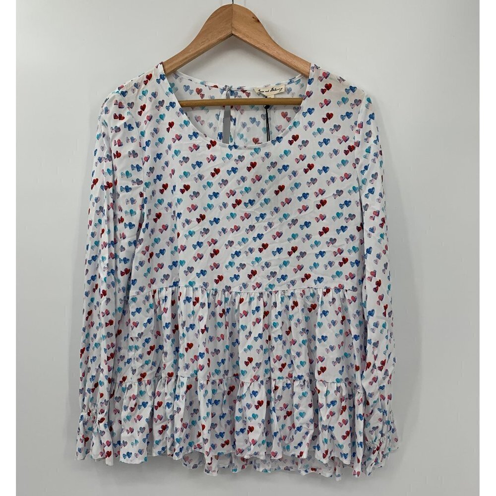 Jane & Delancy Hearts Print Ruffle Top Bell Sleeve